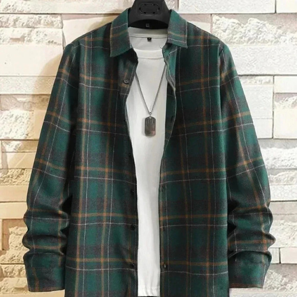 Green Mens Plaid Shirt - Picture 1 of 7